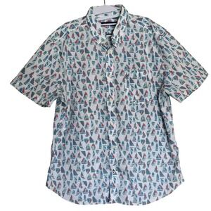 Nautica‎ Mens Short Sleeve Button Down Sailboat Print Shirt White XL W3508T